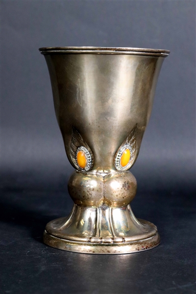 Georg Jensen No. 123 Sterling and Hardstone Vase