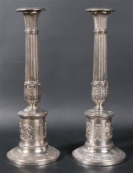 Pair of Baltic Empire Silver Plated Candlesticks