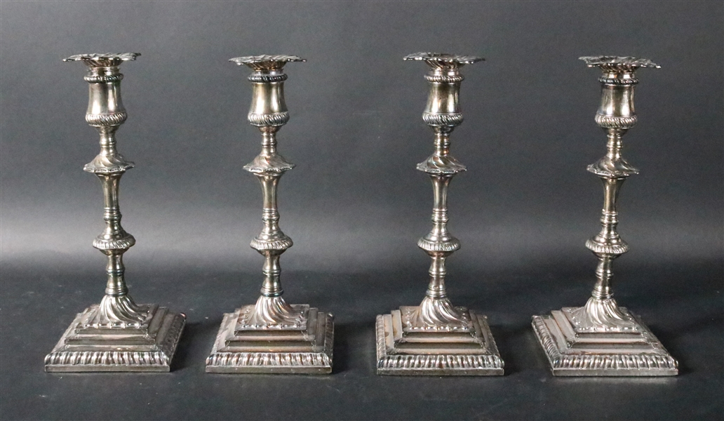 Four 18th C. Old Sheffield Plate Candlesticks