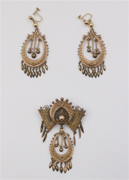 Victorian Chandelier Brooch and Earrings
