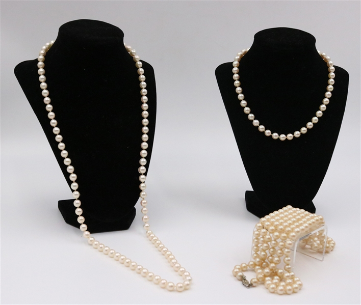 Diamond and Gold Ball Clasp and Pearl Necklace