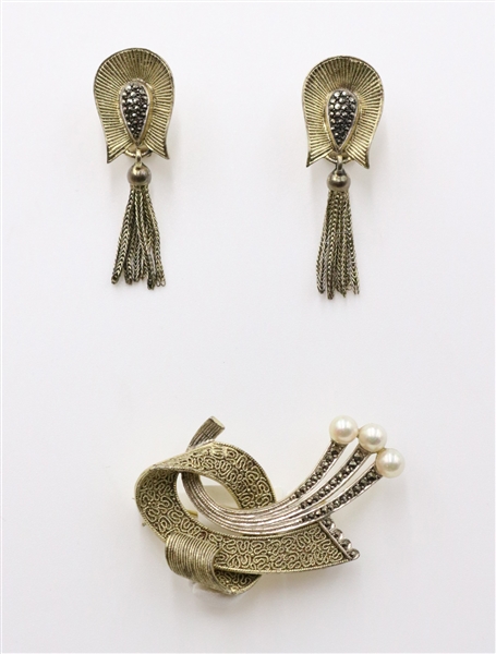 Theodor Fahrner Silver Gilt Earrings and Brooch