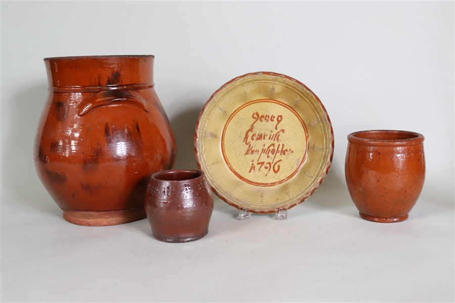Four Glazed Redware Table Articles