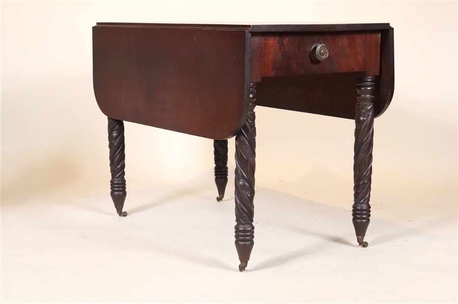 Empire Carved Mahogany One-Drawer Pembroke Table