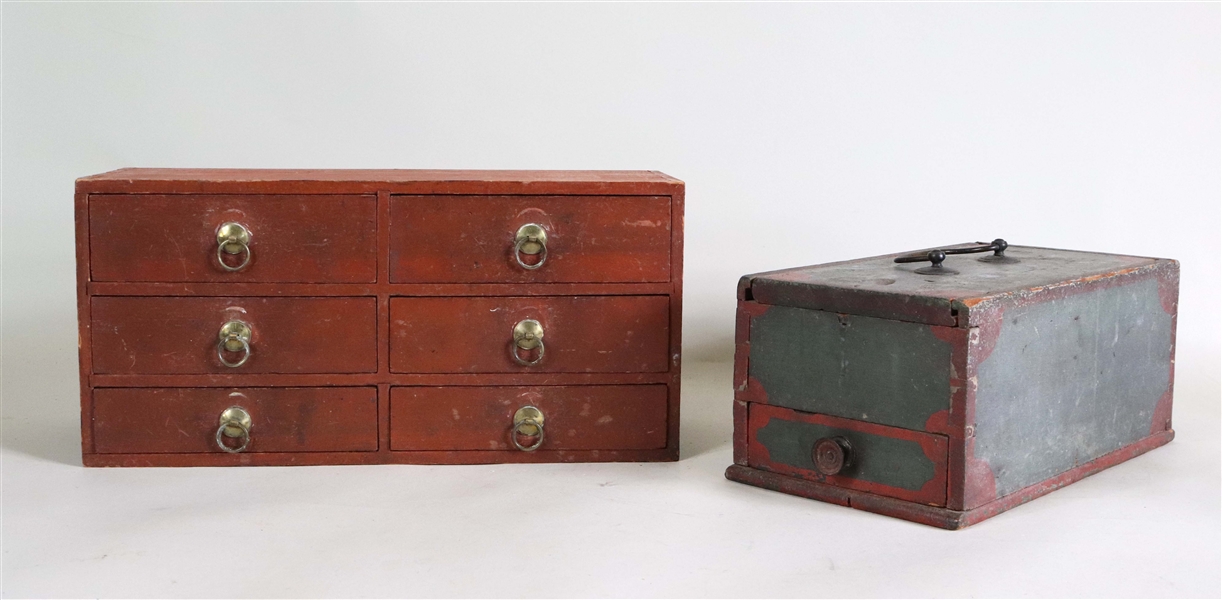 Red Painted Pine & Poplar Six Drawer Box