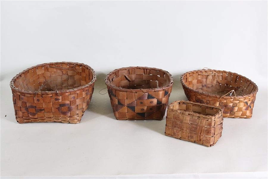 Four Polychrome Woven Splint Decorated Baskets