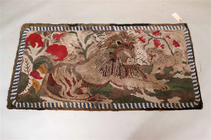 American Hooked Rug of Lion and Cubs