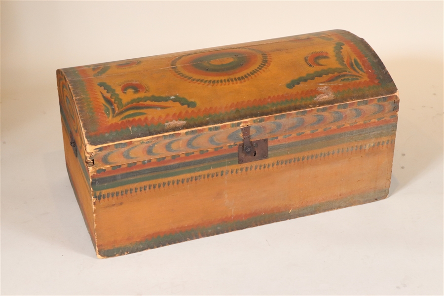 Polychrome Paint Decorated Maple Dome Top Chest