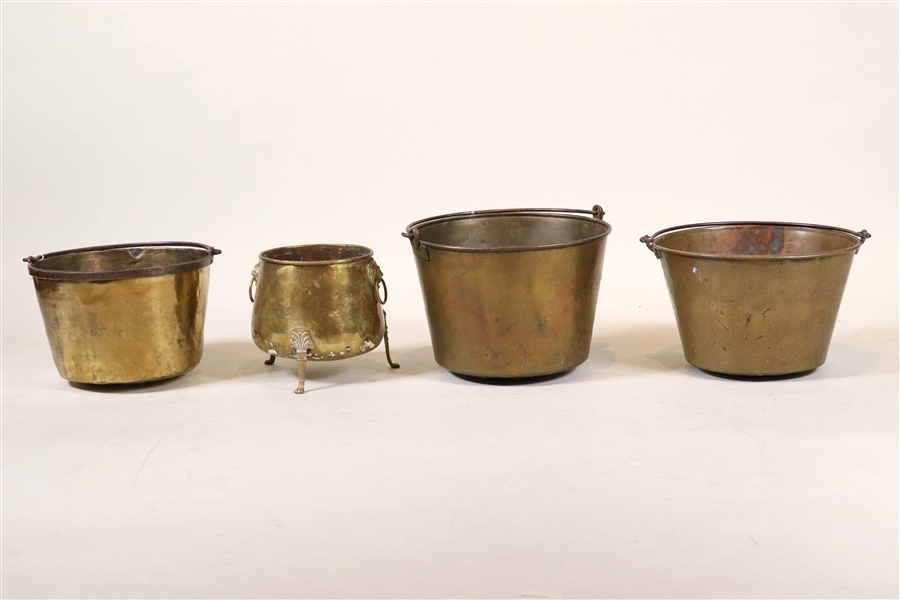 Three Brass and Wrought Iron Handled Buckets