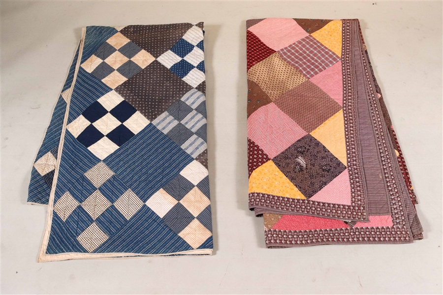 Two Pieced Cotton Diamond-Work Quilts