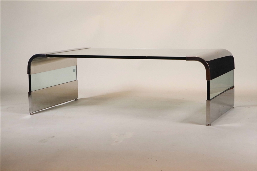 Contemporary Chrome and Grass Low Table