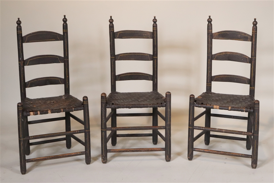 Three Black Painted Ladderback Side Chairs