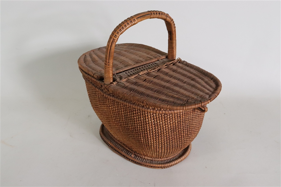 Splint and Pine Needle Covered Sewing Basket