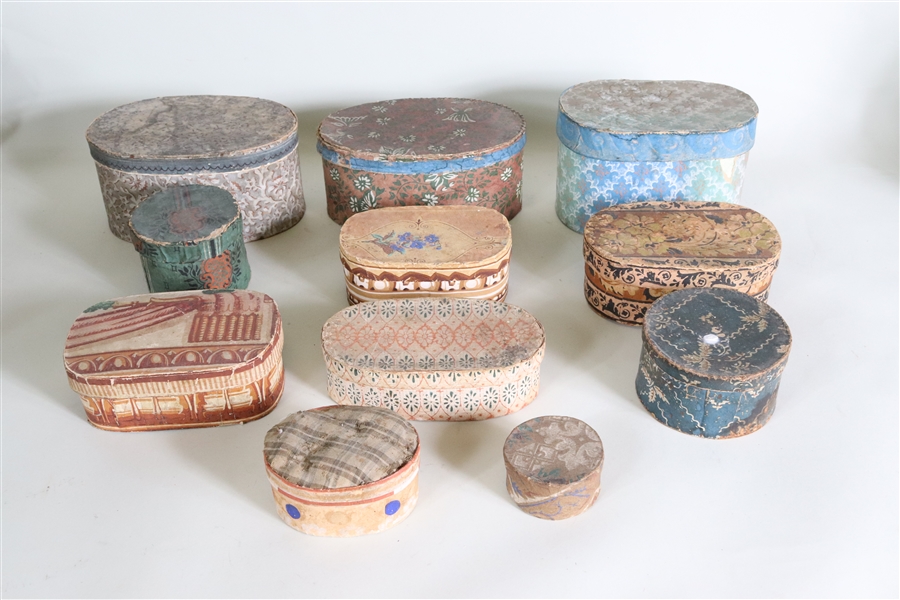Eight Oval Wallpaper Covered Hat Boxes