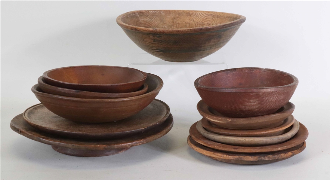 Group of Turned Wood Plates and Bowls