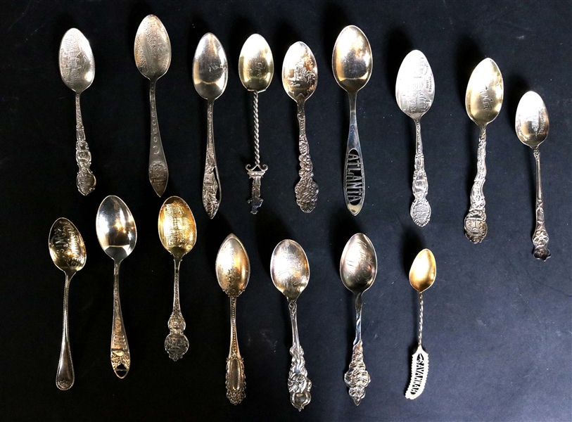 Sixteen Vintage Sterling Souvenir Spoons 
