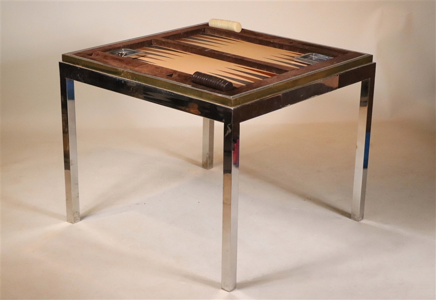 Brass and Chrome Flip Top Backgammon Table