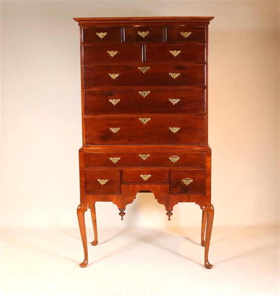 Queen Anne Mahogany & Maple High Chest of Drawers