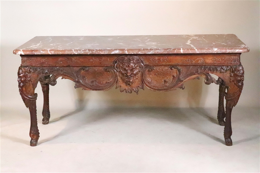 Baroque Carved Oak Marble-Top Console