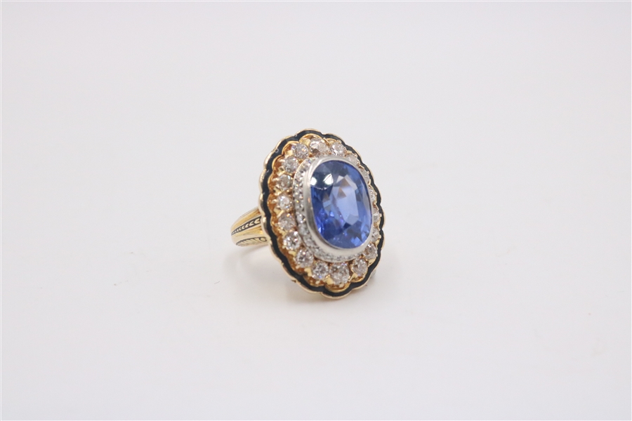 Estate Cornflower Blue Sapphire and Diamond Ring