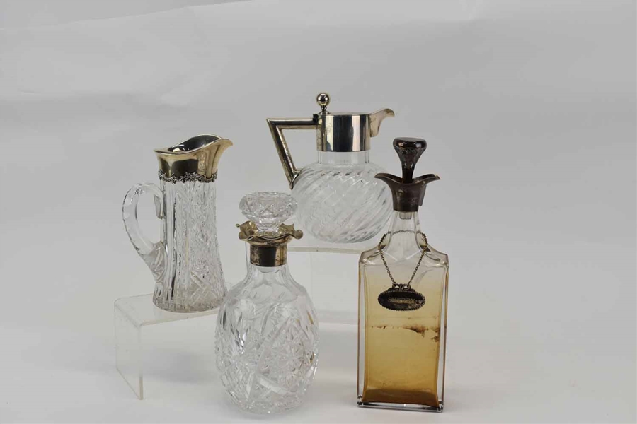 Vintage Silver and Glass Barware Decanters 