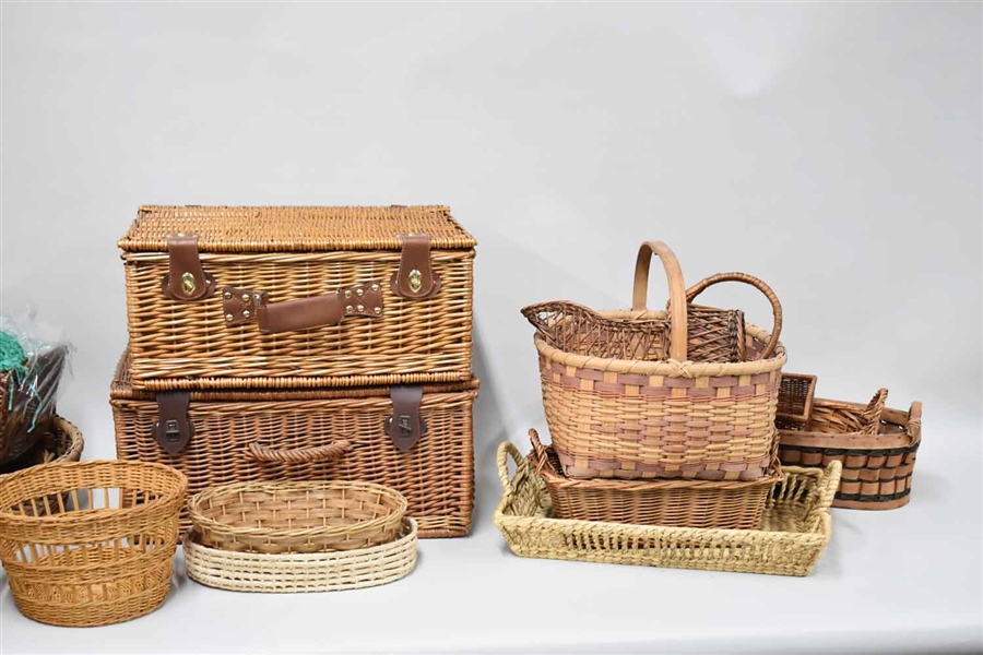 Two Picnic Baskets and Assorted Other Baskets