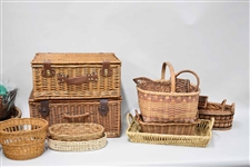 Two Picnic Baskets and Assorted Other Baskets