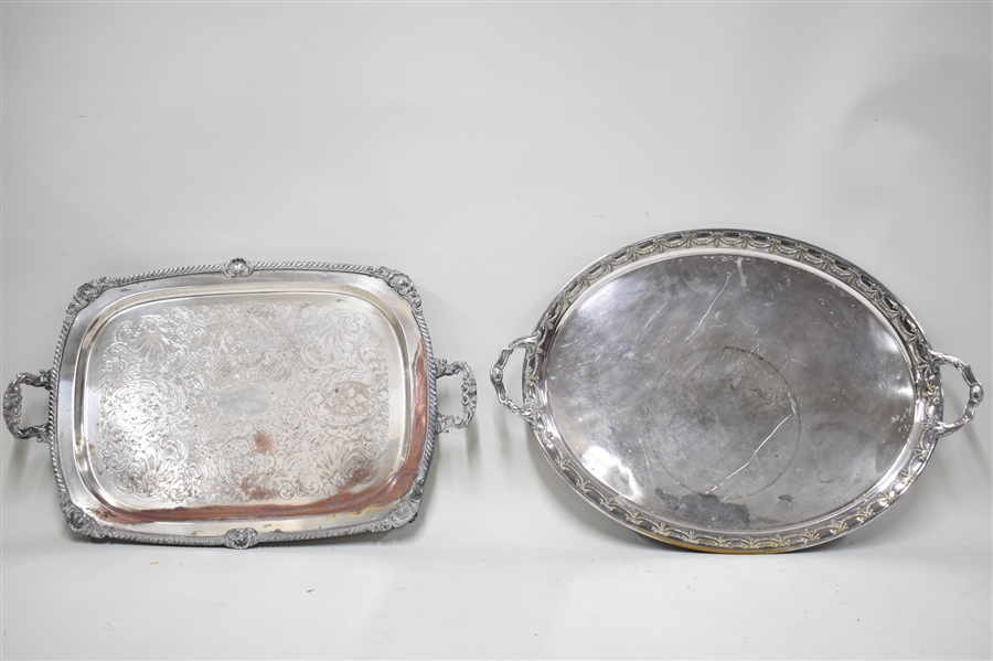 Two Silver Plated Handled Trays