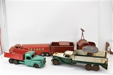 Three Vintage Painted Metal Toy Trucks