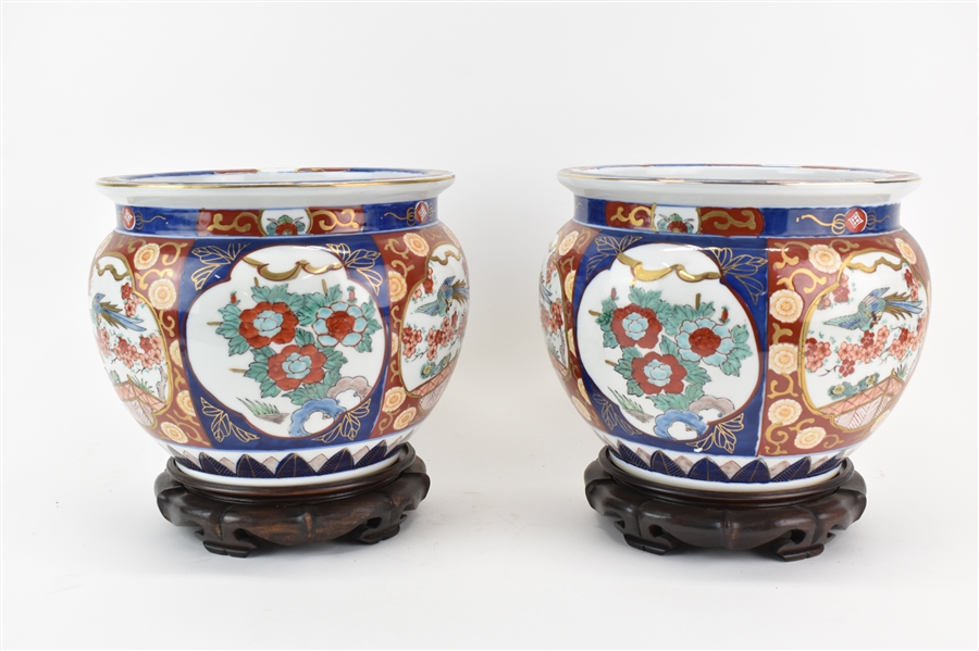 Pair of Japanese Style Painted Planters