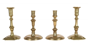 Two Pairs of George III Cast Brass Candlesticks