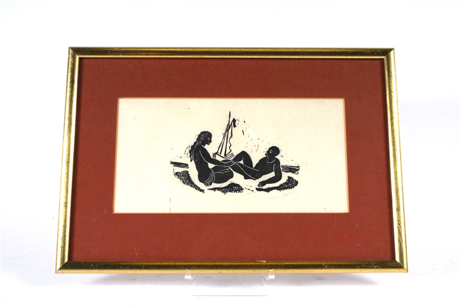 Konrad Cramer, Linocut on Paper, Adam and Eve