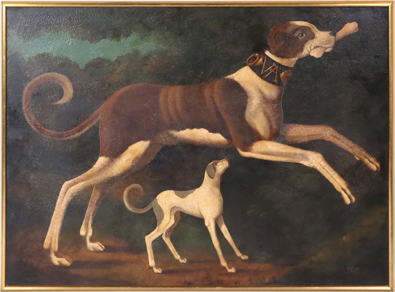 William Skilling, Oil on Canvas, Whippet and Pup