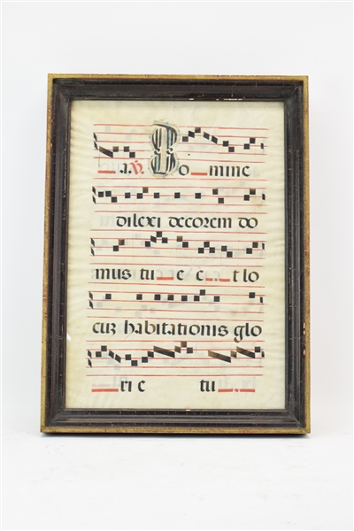 Antique Framed Antiphonal Chant Manuscript Leaf