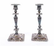 Pair of Ornate Forbes Silver Plated Candlesticks