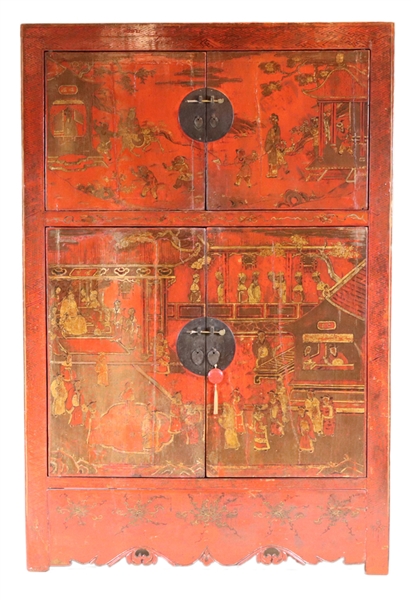 Chinese Paint-Decorated Hardwood Cabinet