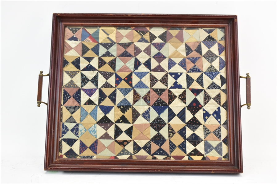 Framed Silk Tie Quilt Example Double Handled Tray