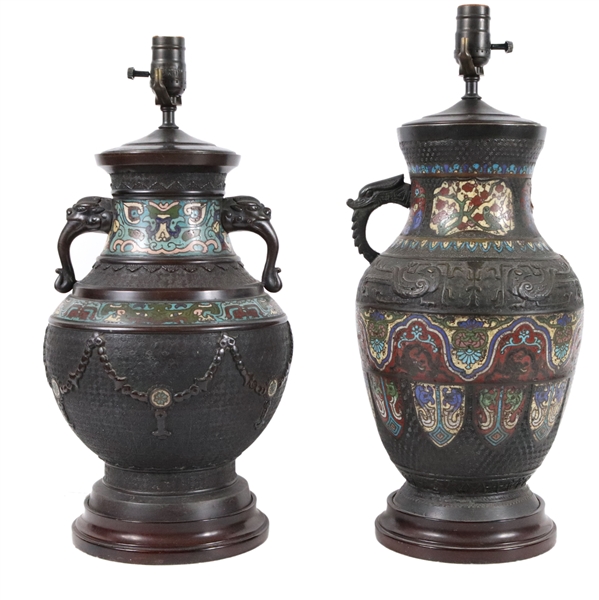 Two Chinese Champleve Bronze Vases
