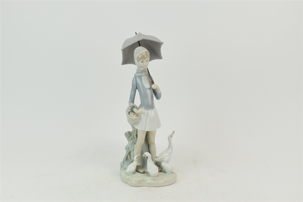 Lladro Girl with Parasol Collecting Goose Eggs