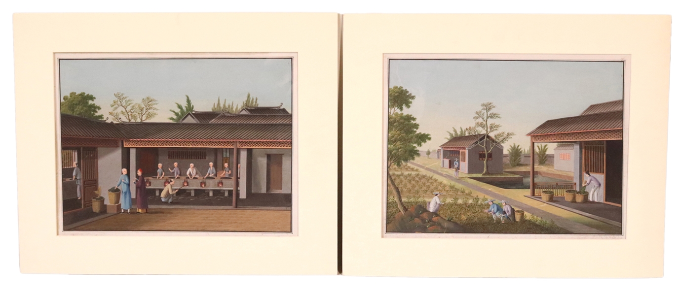 Two Chinese Gouaches, Tea Cultivation