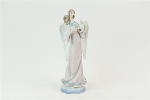 Lladro Brunette Angel with Harp Candlestick 