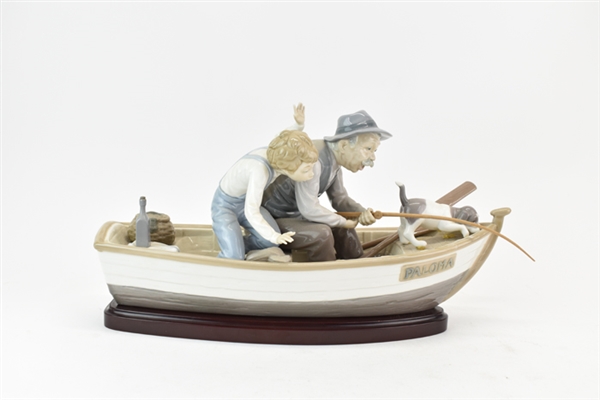 Lladro Grandfather and Boy Fishing on Paloma Boat