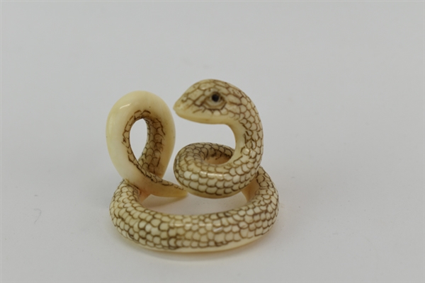 Signed Japanese Bone Snake Charm Figure
