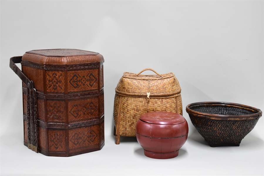 Group of Woven Baskets and Boxes