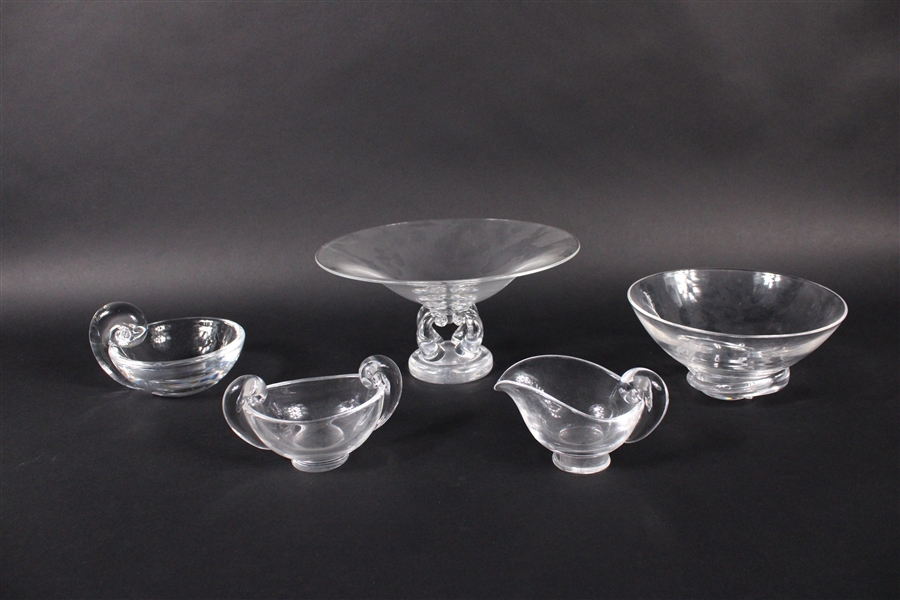 Steuben Colorless Glass Bowls and Stand