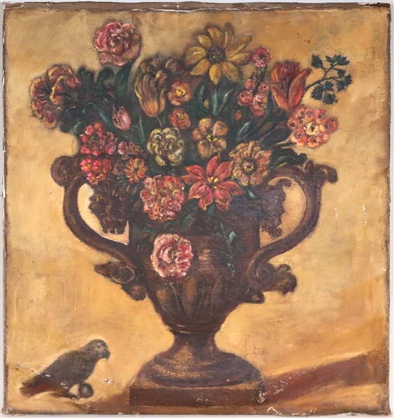 Oil on Canvas, Flowers in Double Handled Urn