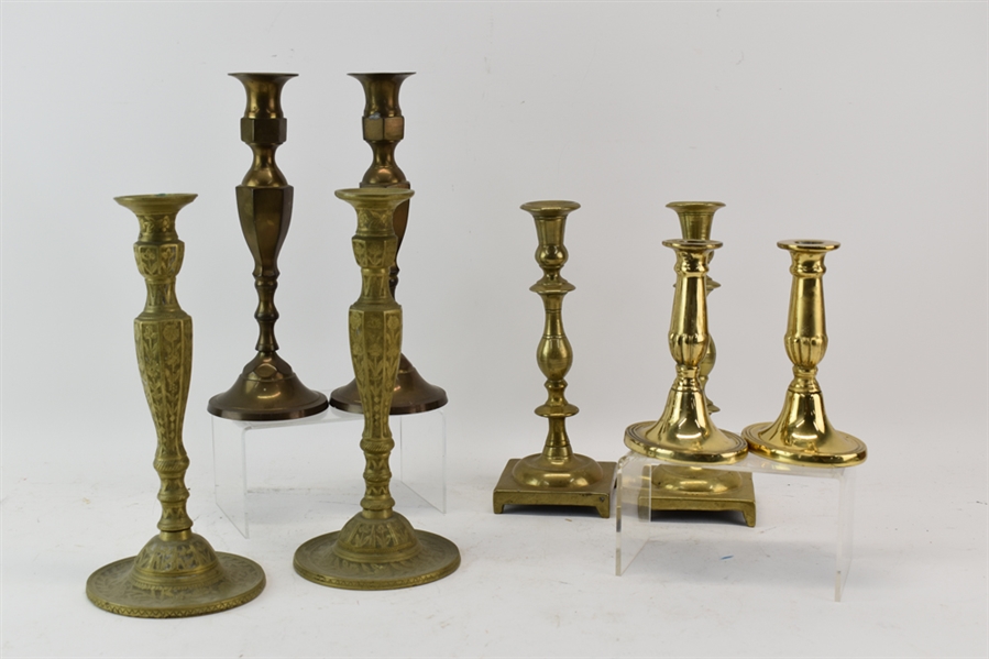 Group of Four Assorted Vintage Brass Candlesticks