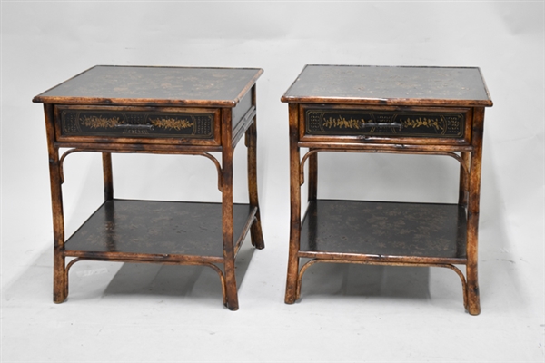 Pair Chinoiserie Style Faux Bamboo Side Tables