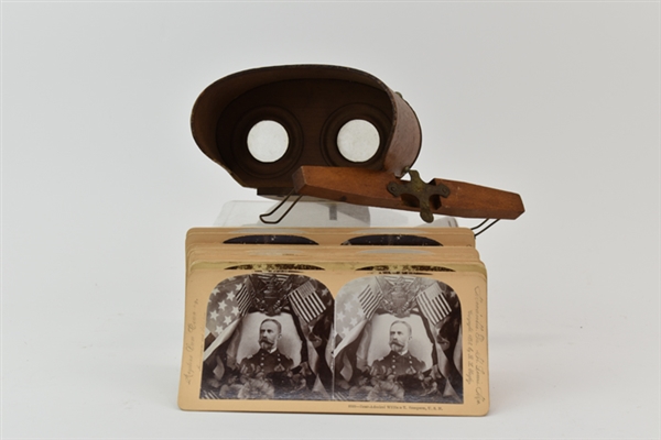 Antique Stereo Viewer Cards and Wooden Viewer