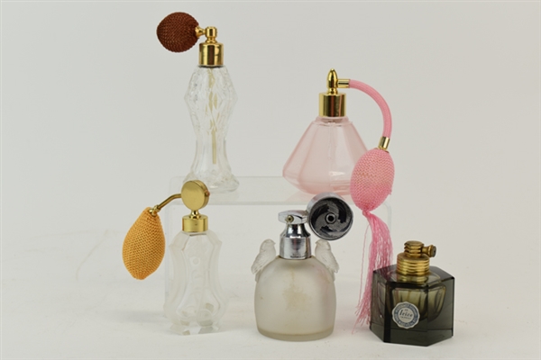 Five Glass & Crystal Perfume Atomizer Bottles